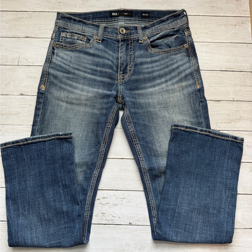 BKE Aiden Jeans Mens 30x30 Medium Wash Straight Leg Distressed Stretch Denim